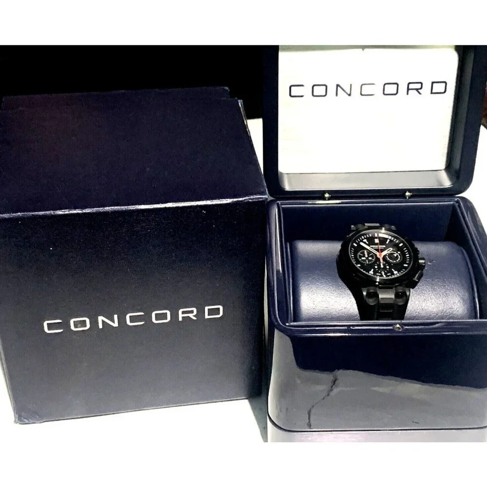 Concord Men's Watch C2 Swiss Automatic Chronograph Black Dial Rubber Ban…